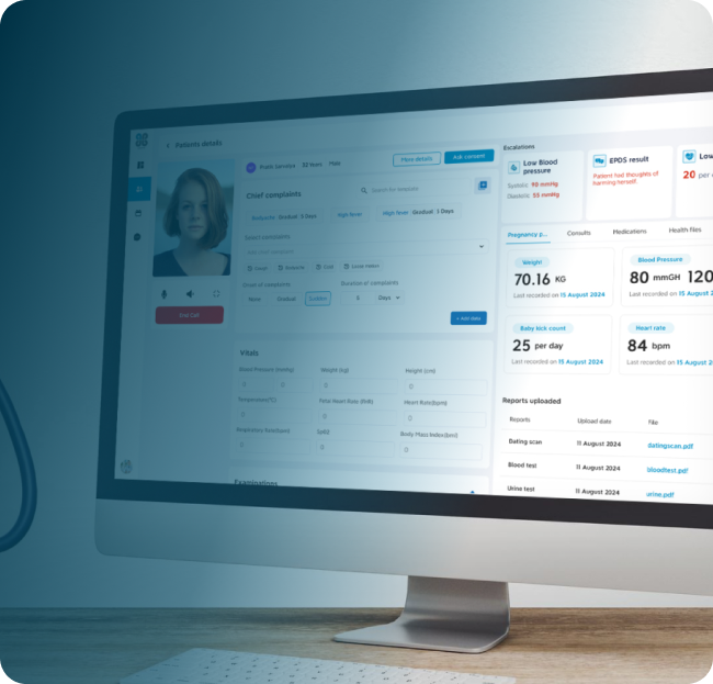 Desktop interface showing medical dashboard